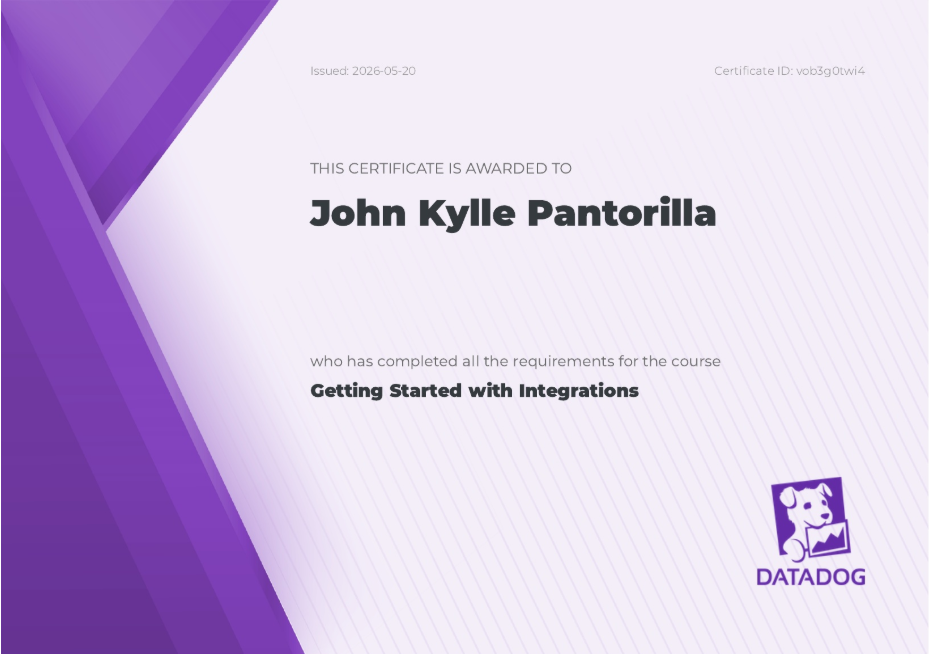 Getting Started with Integrations certificate